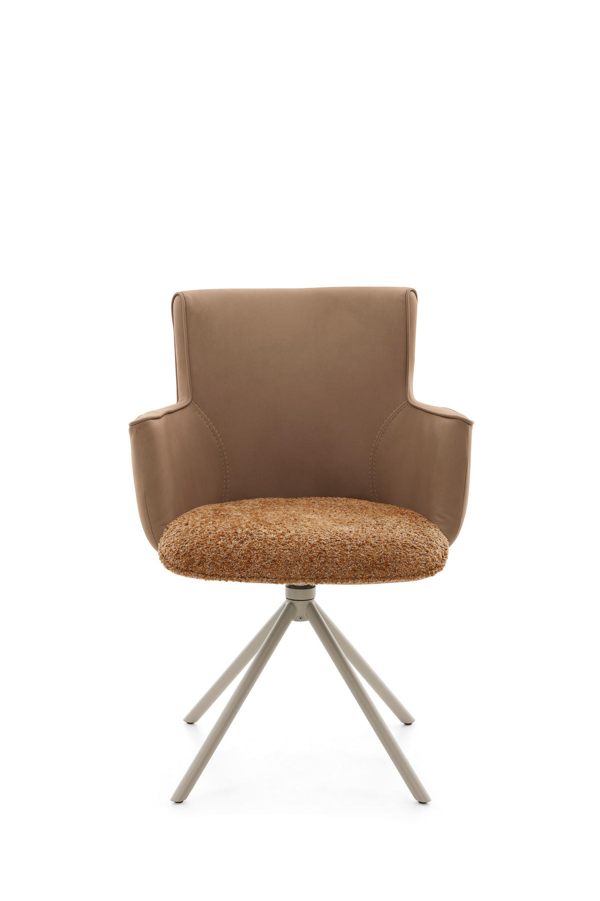 ARMLEHNSTUHL  Wippfunktion, Sitzfläche 360° drehbar, inklusive Armlehnen, gepolsterte Armlehnen, Stoff-/Lederauswahl Chenille, Lederlook  - Cognac/Beige, Design, Textil/Metall (63/88/64cm) - Musterring