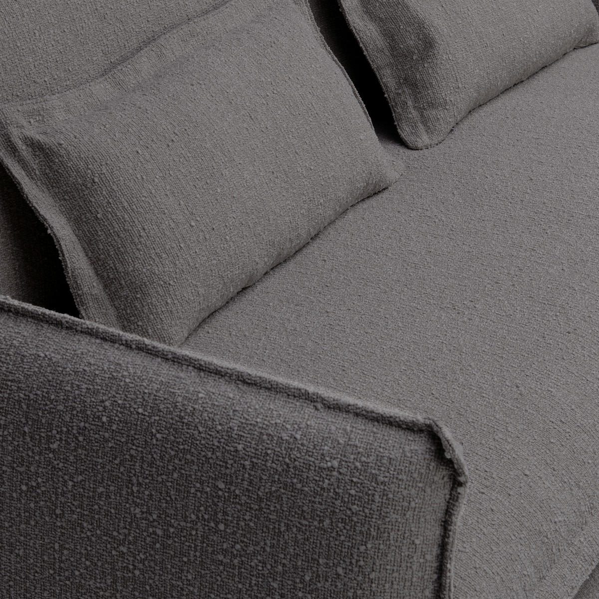 HUSSEN-SOFA in Flachgewebe, Bouclé Grau  - Grau, Trend, Textil/Metall (195/82/98cm) - Livetastic