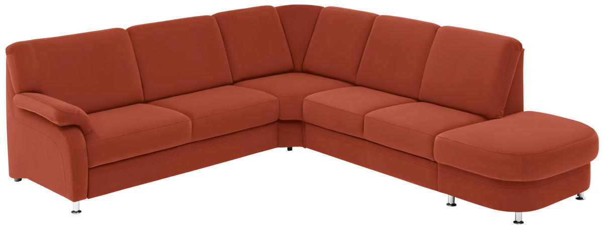 ECKSOFA in Flachgewebe Terracotta  - Terracotta/Alufarben, Konventionell, Textil/Metall (269/287cm) - Beldomo System