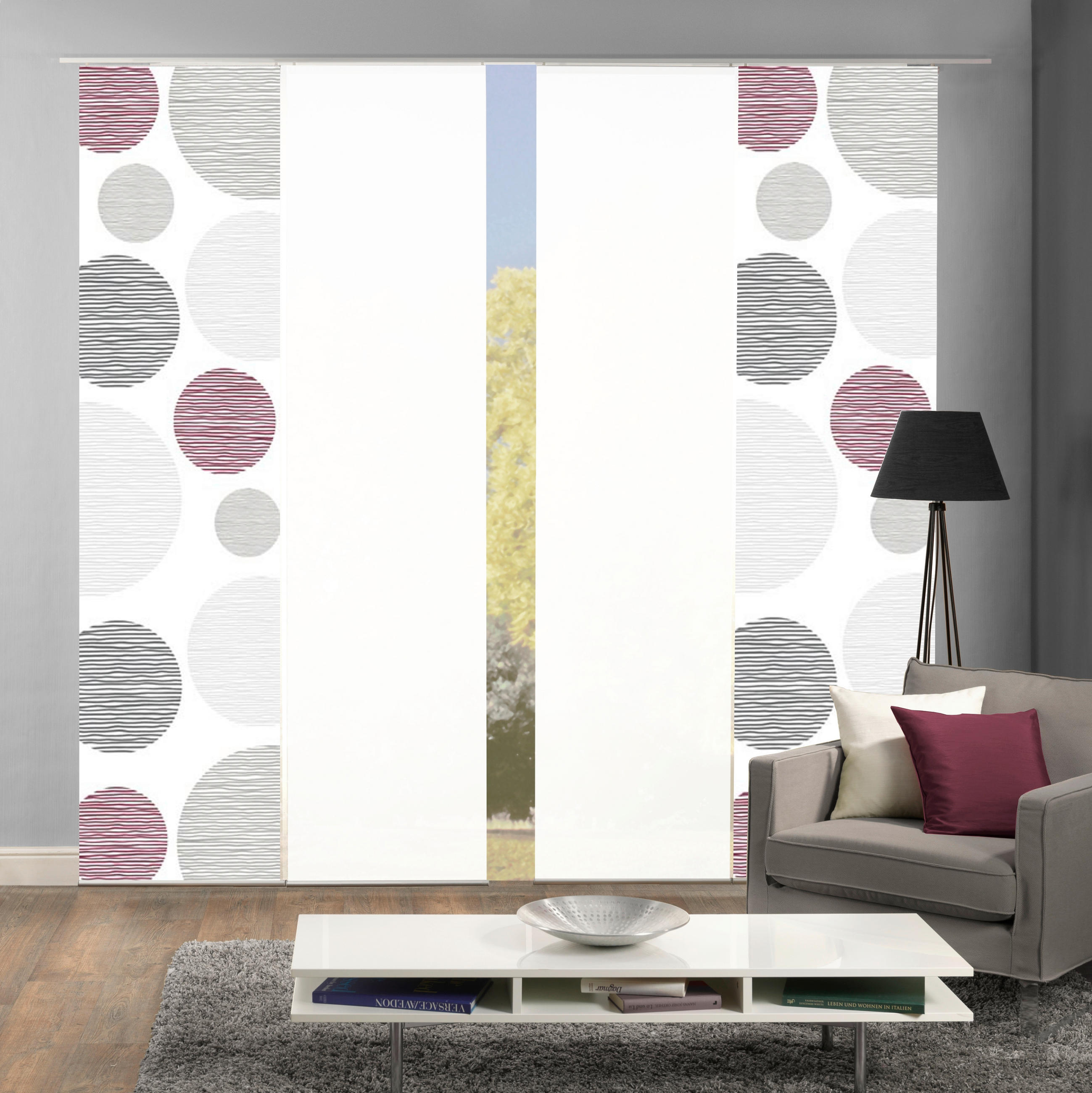 FLÄCHENVORHANG 4ER SET  4 Stück  halbtransparent   4x60/245 cm  - Bordeaux/Weiß, Design, Textil (4x60/245cm)