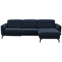 ECKSOFA in Echtleder Dunkelblau   - Schwarz/Dunkelblau, Natur, Leder/Metall (281/168cm) - Valdera