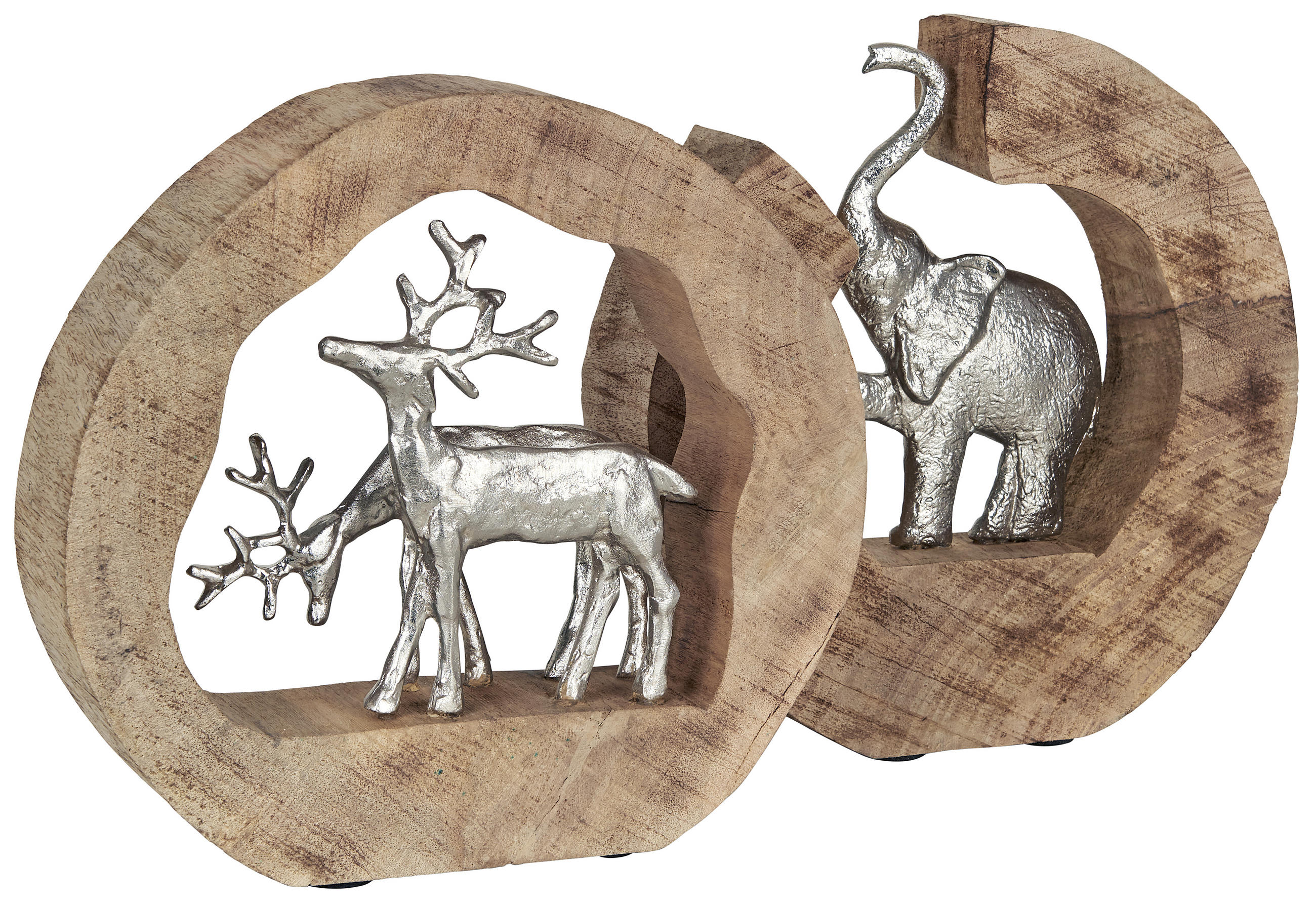 SZOBOR - natúr színű/ezüstszínű, Natur, fa/fém (28,5/27/6,5cm) - Ambia Home