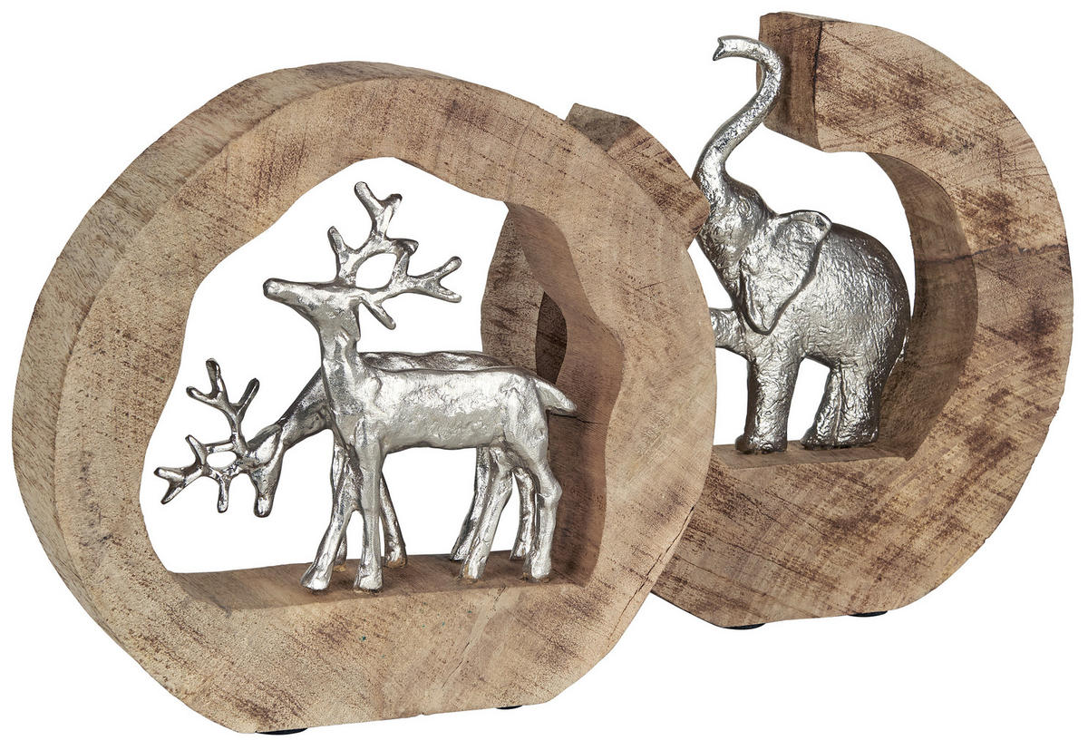 SZOBOR - natúr színű/ezüstszínű, Natur, fa/fém (28,5/27/6,5cm) - Ambia Home
