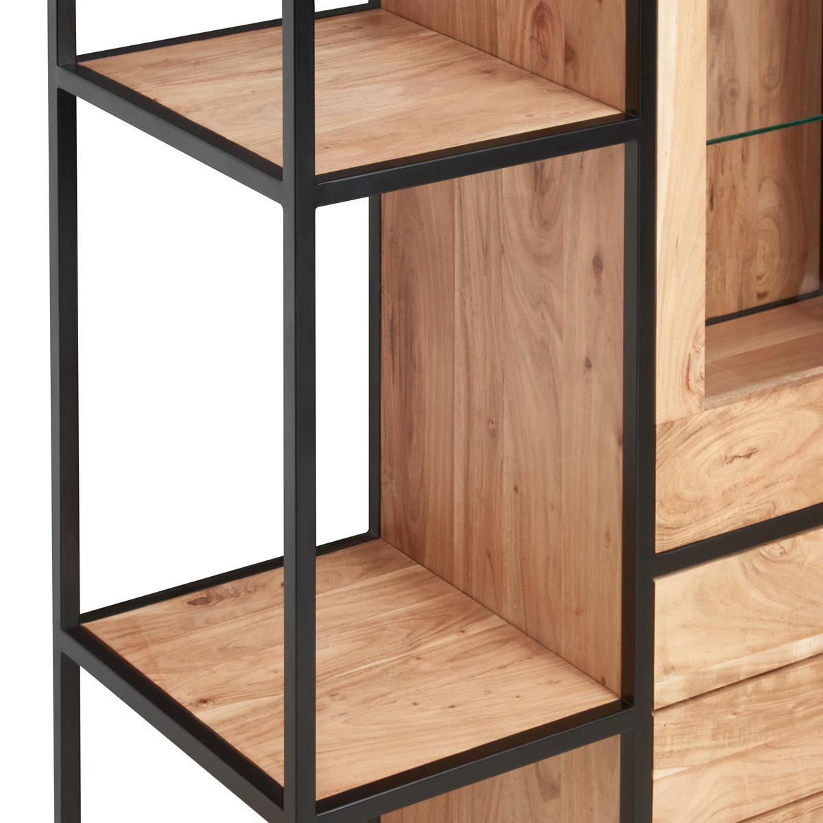 VITRINE in massiv Akazie Honig, Schwarz  - Schwarz/Honig, Design, Glas/Holz (93/184/42cm) - MID.YOU
