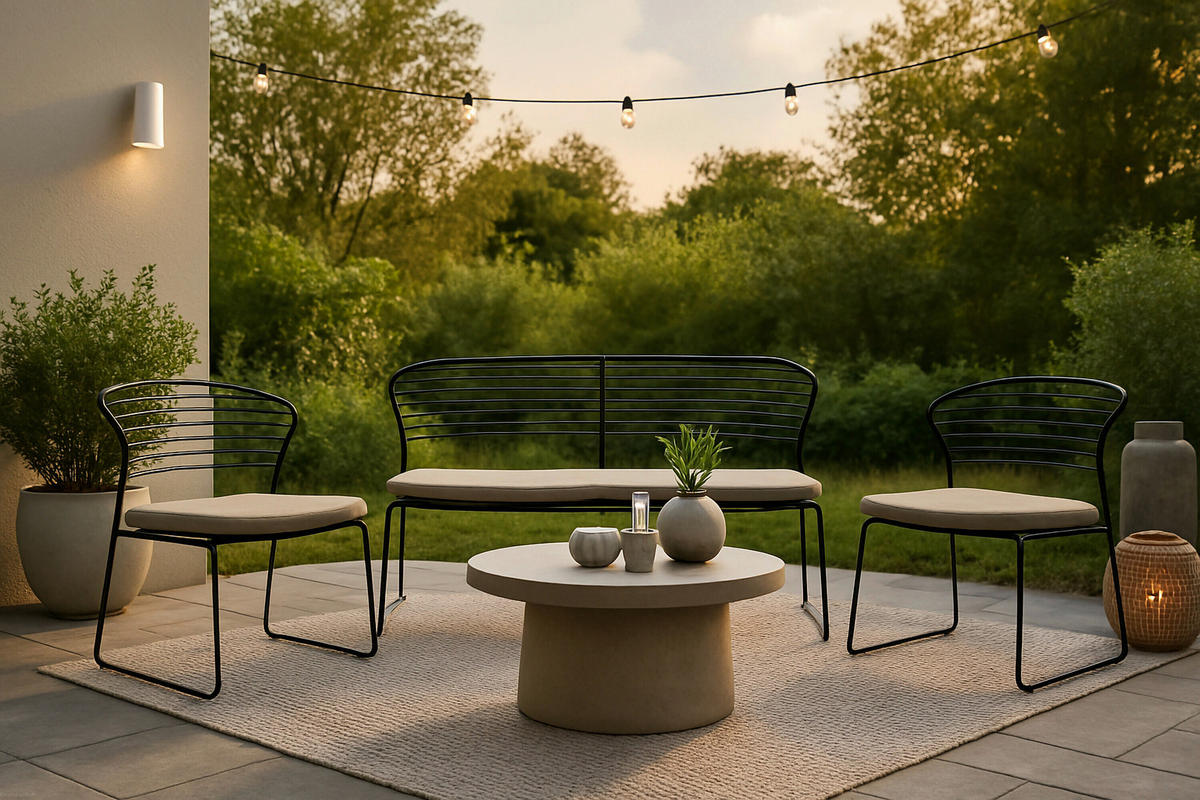 LOUNGEGARNITUR Stahl  - Beige/Schwarz, MODERN, Textil/Metall (110/75,5/65,9cm) - Gardenson