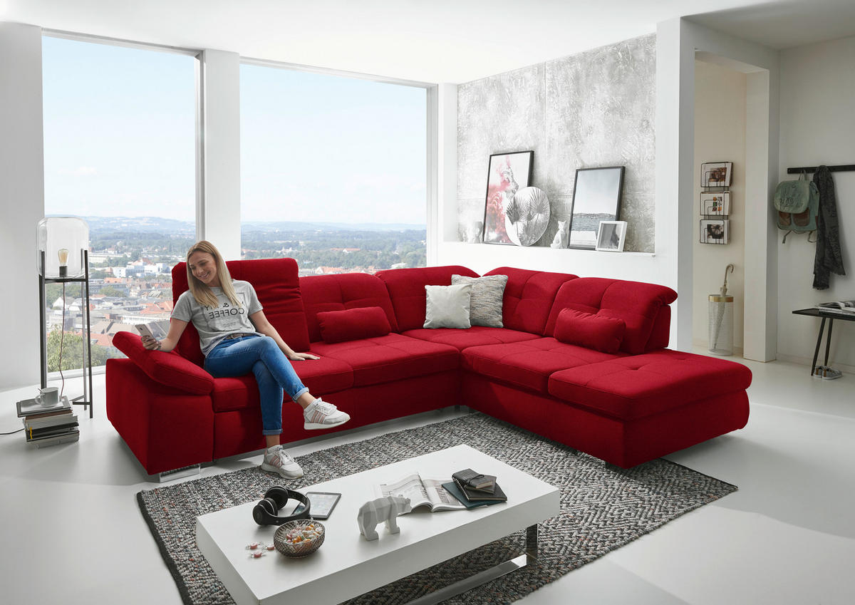 ECKSOFA  in Mikrofaser Rot  312/260 cm  - Chromfarben/Rot, Design, Textil/Metall (312/260cm) - Beldomo Style