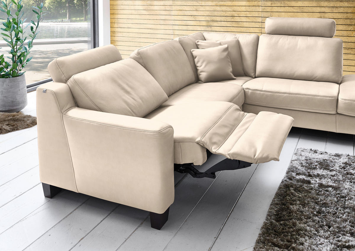 ECKSOFA in Echtleder Beige  - Eichefarben/Beige, Design, Leder/Holz (259/235cm) - Valdera
