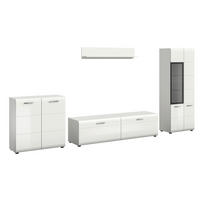 WOHNWAND 4-teilig  in Weiß, Weiß Hochglanz  315/160/41 cm  - Weiß Hochglanz/Silberfarben, Design, Holzwerkstoff/Kunststoff (315/160/41cm) - Livetastic