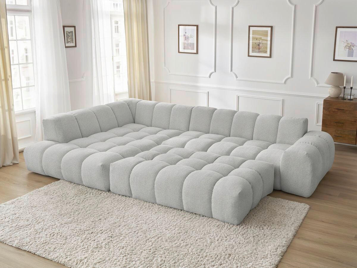 ECKSOFA Ottomane links  EVEREST Hellgrau Flachgewebe  - Hellgrau/Schwarz, MODERN, Kunststoff/Textil (210/352cm)