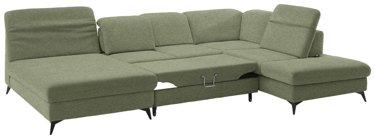 WOHNLANDSCHAFT  in Chenille Olivgrün  - Schwarz/Olivgrün, Design, Textil/Metall (198/369/255cm) - Beldomo Style