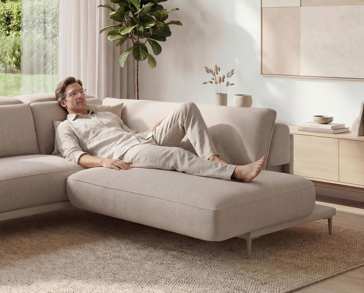 ECKSOFA  Flachgewebe Beige  - Beige, Design, Textil/Metall (280/230cm) - Johann Jakob