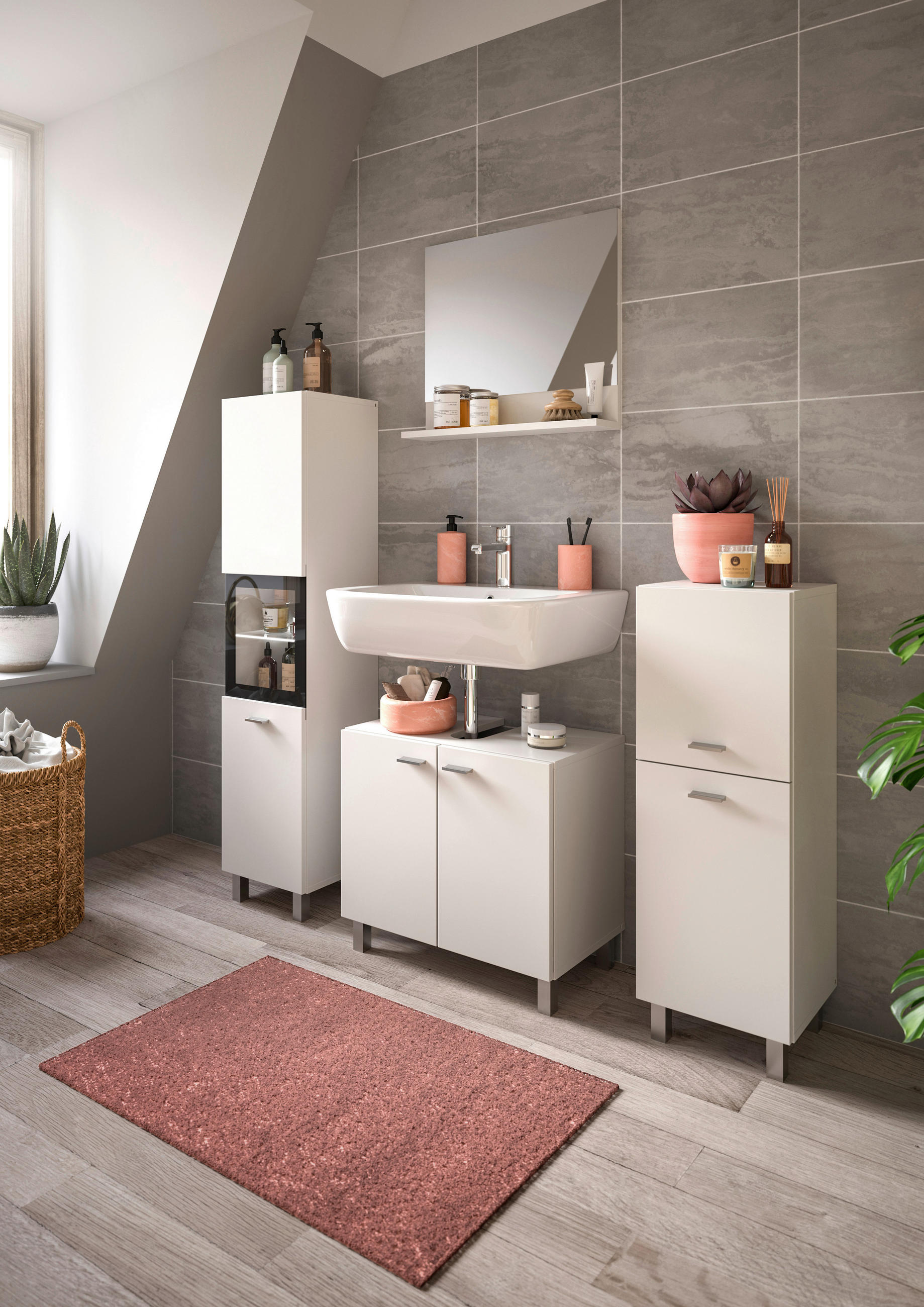 KÚPEĽŇA biela  - biela/strieborná, Modern, kompozitné drevo/plast (117cm) - MID.YOU