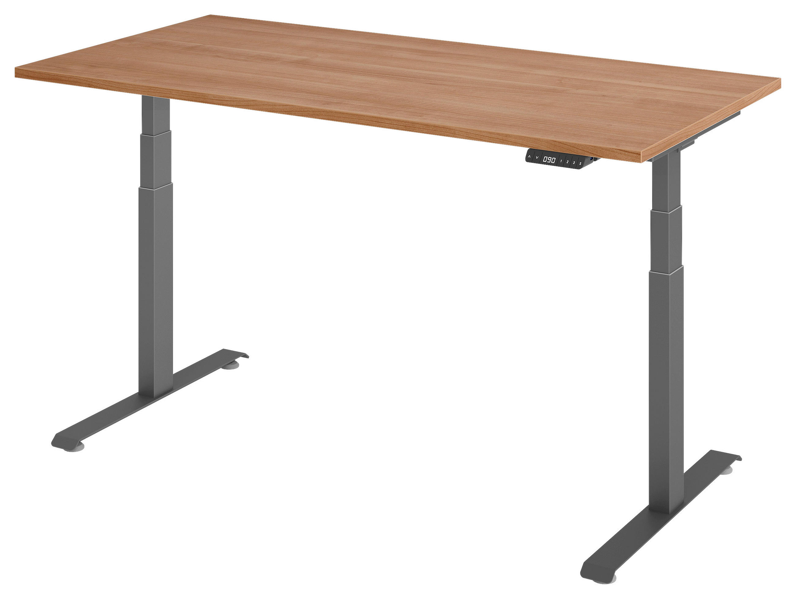 SCHREIBTISCH 160/80/64,5-129,5 cm Graphitfarben, Nussbaumfarben elektrisch höhenverstellbar  - Nussbaumfarben/Graphitfarben, KONVENTIONELL, Holzwerkstoff/Metall (160/80/64,5-129,5cm) - Venda