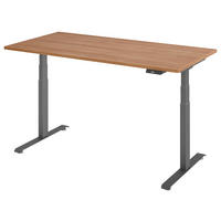 SCHREIBTISCH 160/80/64,5-129,5 cm Graphitfarben, Nussbaumfarben elektrisch höhenverstellbar  - Nussbaumfarben/Graphitfarben, KONVENTIONELL, Holzwerkstoff/Metall (160/80/64,5-129,5cm) - Venda