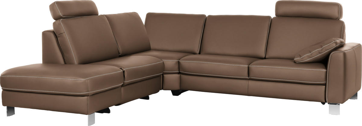 CANAPÉ D'ANGLE in Echtleder Grau  - Chromfarben/Beige, Konventionell, Leder/Metall (245/272cm) - Valdera