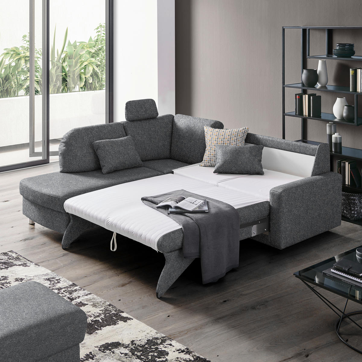 ECKSOFA  in Mikrovelours Grau  208/227 cm  - Alufarben/Grau, KONVENTIONELL, Textil/Metall (208/227cm) - Sedda