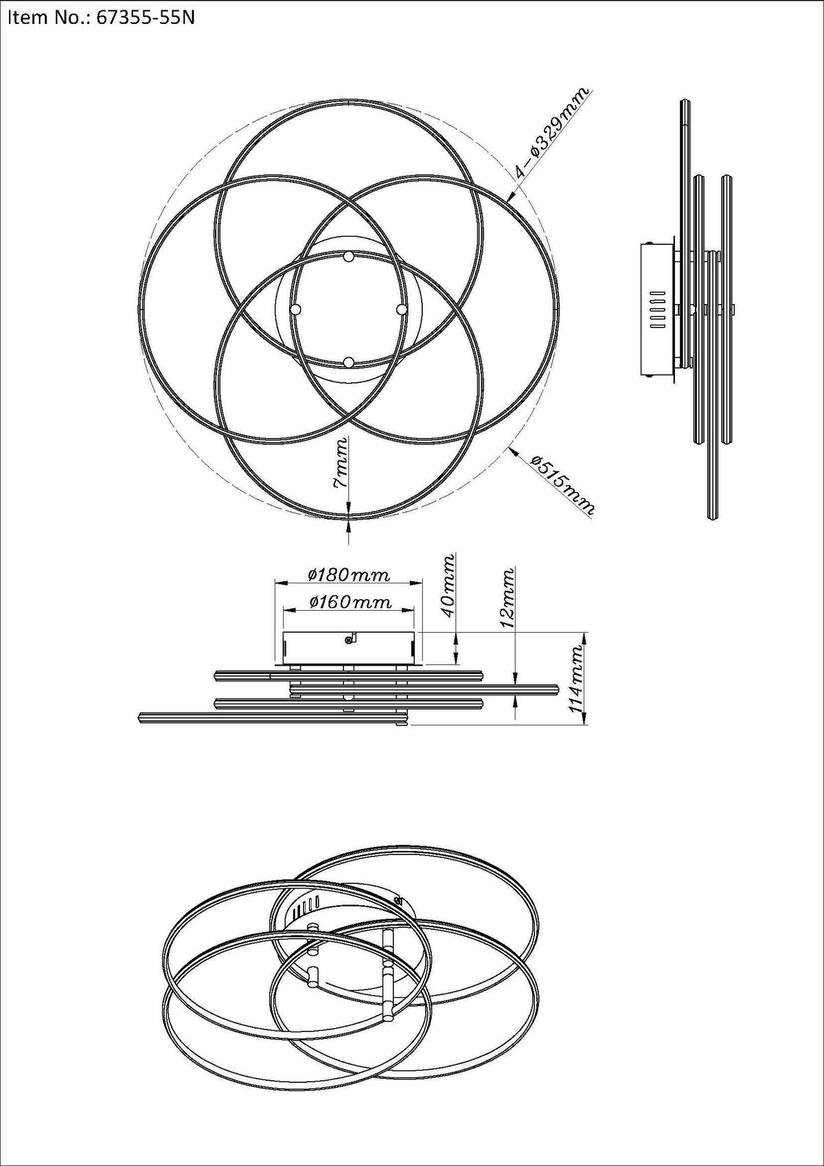 LED-DECKENLEUCHTE 51,5/11,4 cm   - Weiß/Nickelfarben, Design, Kunststoff/Metall (51,5/11,4cm) - Globo