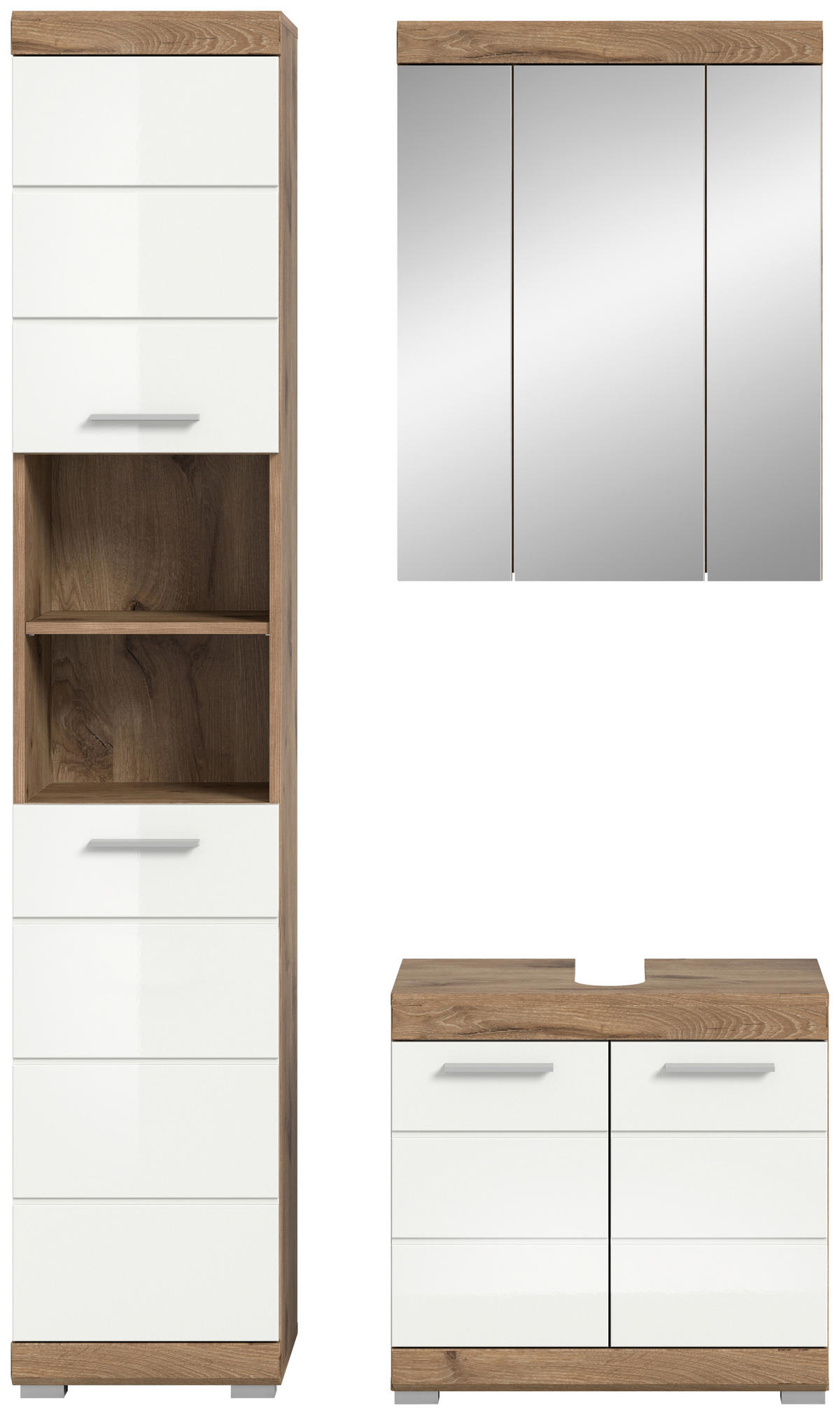 KOUPELNA barvy dubu, vysoce lesklá bílá  - barvy dubu/barvy stříbra, Moderní, kompozitní dřevo/plast (97cm) - MID.YOU
