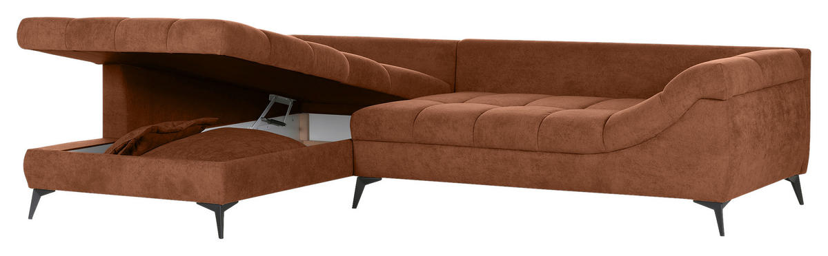 ECKSOFA in Flachgewebe Braun  - Schwarz/Braun, Design, Textil/Metall (224/307cm) - Stylife