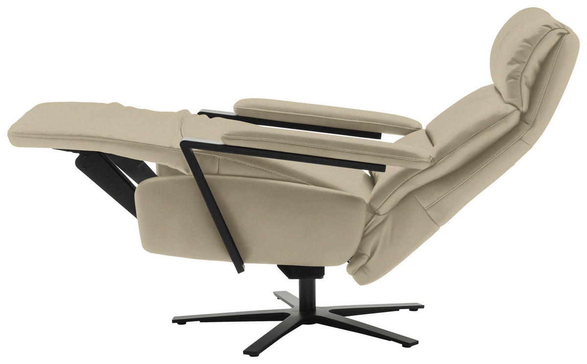 FERNSEHSESSEL  mit Relaxfunktion Echtleder Ecru  - Ecru/Schwarz, Design, Leder/Metall (74/111/85cm) - Schöner Wohnen