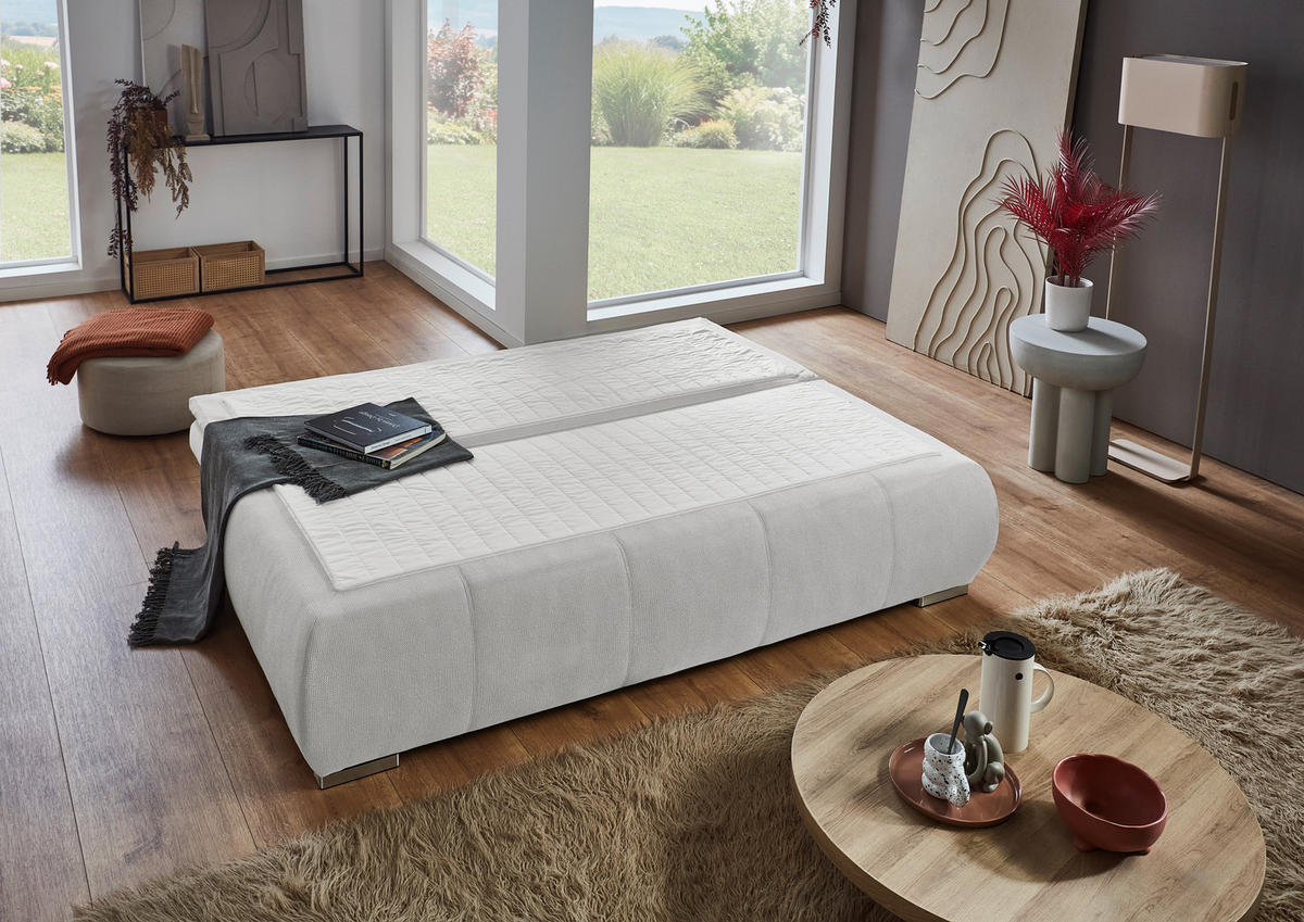 SCHLAFSOFA Webstoff Naturfarben  inkl. Rückenkissen, Armlehnenkissen, Bettkasten, Schlaffunktion, Topper, Rücken echt  - Chromfarben/Naturfarben, KONVENTIONELL, Holz/Kunststoff (207/91/90cm) - Carryhome
