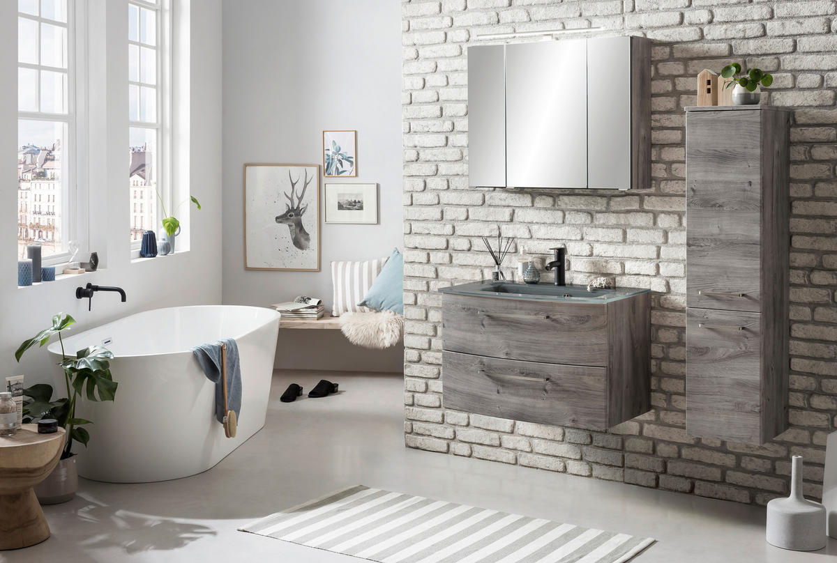 TVÄTTSTÄLL MED KOMMOD 80 cm  - aluminiumfärg/grå, Klassisk, metall/trämaterial (80cm) - Held