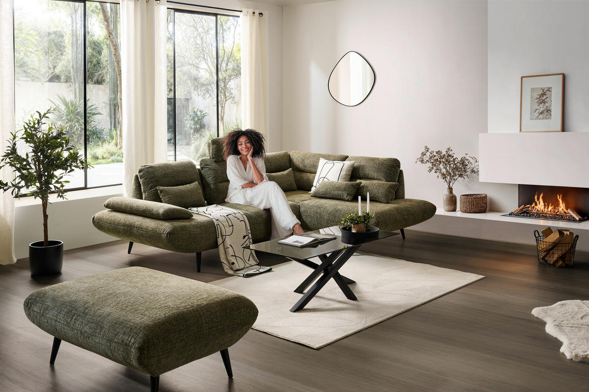 ECKSOFA  in Chenille Olivgrün  286/213 cm  - Schwarz/Olivgrün, Design, Textil/Metall (286/213cm) - Welnova