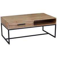 COUCHTISCH Akazie massiv 118/70/40 cm rechteckig Akaziefarben  - Schwarz/Akaziefarben, Design, Holz/Metall (118/70/40cm) - home24