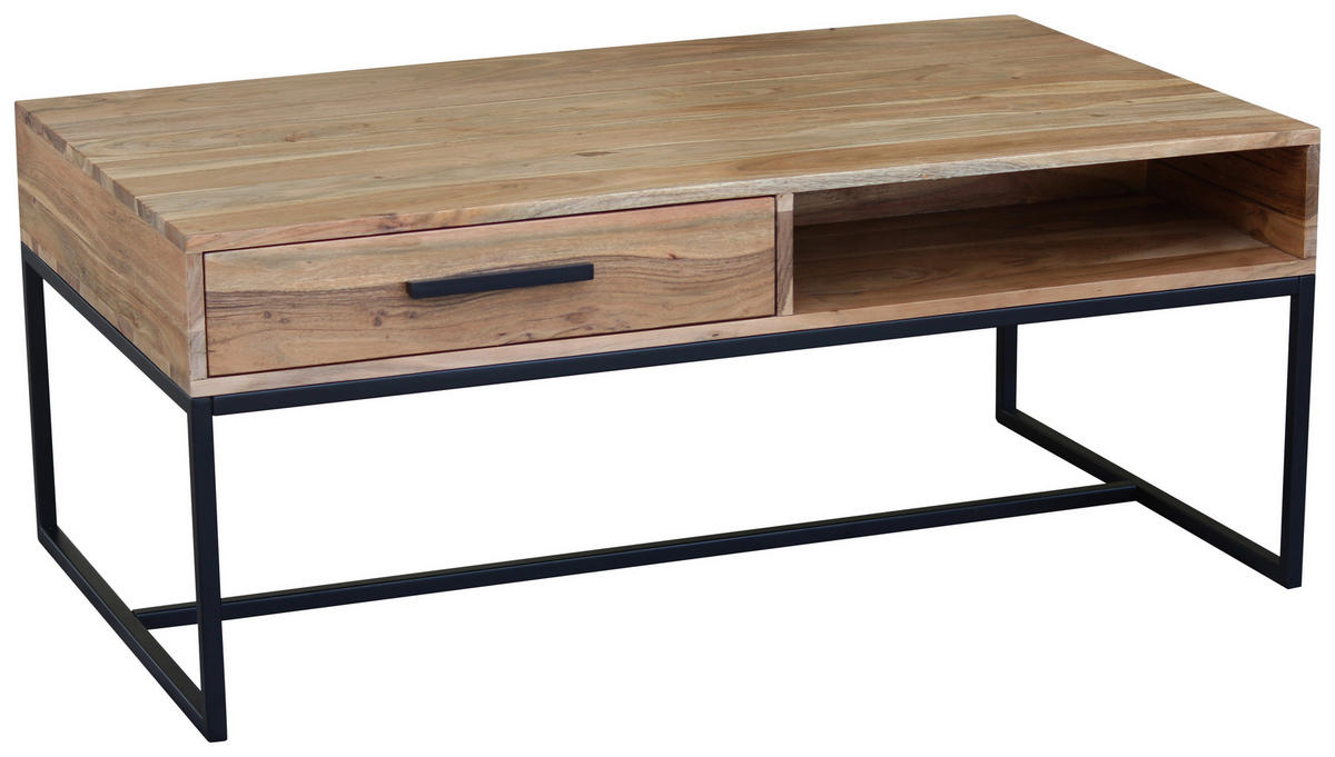 COUCHTISCH Akazie massiv 118/70/40 cm rechteckig Akaziefarben  - Schwarz/Akaziefarben, Design, Holz/Metall (118/70/40cm) - home24