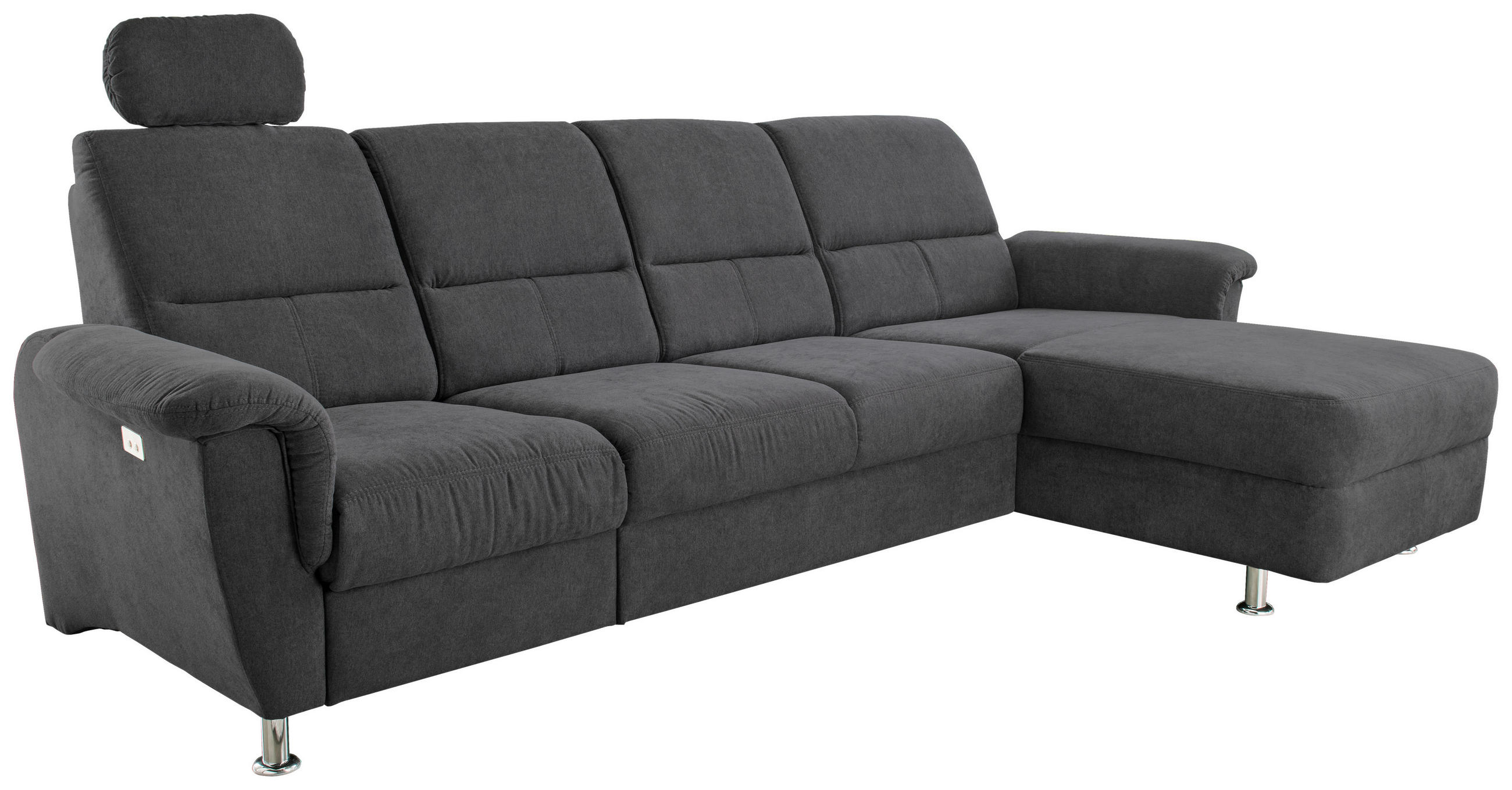 ECKSOFA  in Mikrofaser Schwarz  292/165 cm  - Chromfarben/Schwarz, KONVENTIONELL, Textil/Metall (292/165cm) - Livetastic