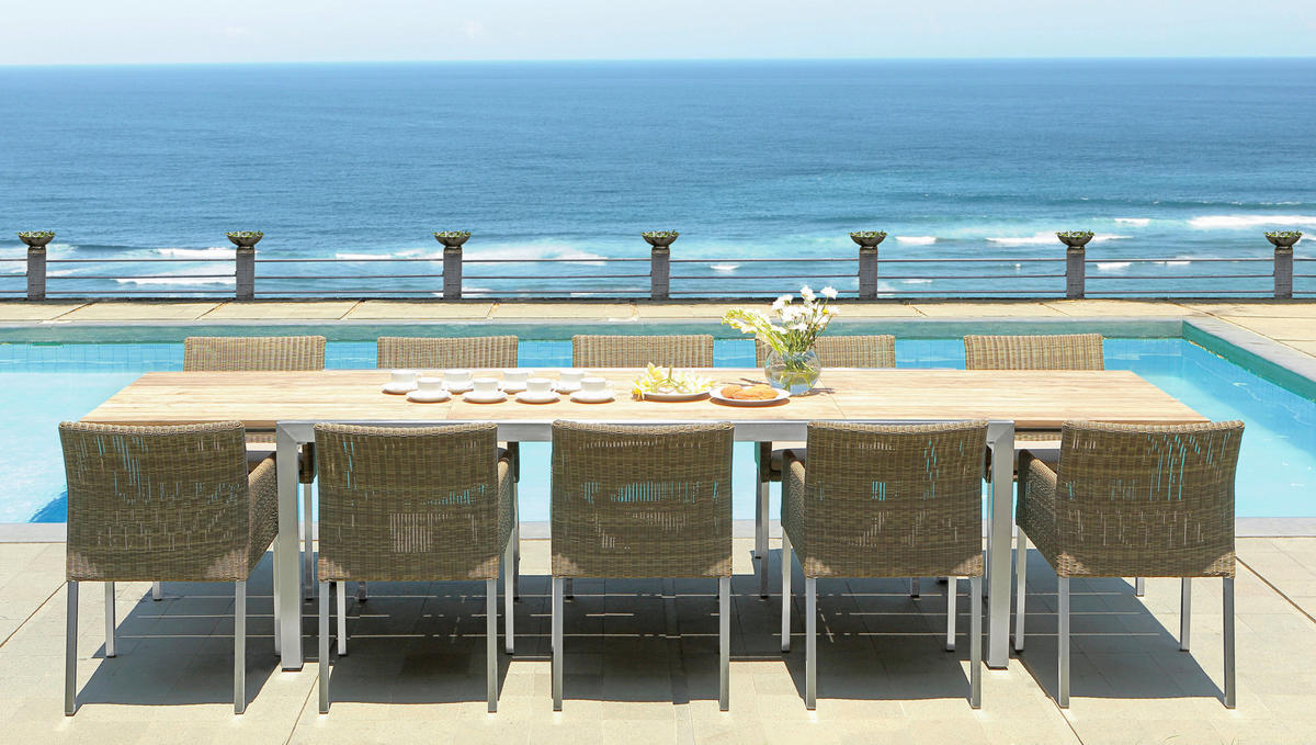 GARTENTISCH 220/340/75/100 cm Holz, Metall  - Edelstahlfarben/Teakfarben, Modern, Holz/Metall (220/340/75/100cm) - Zebra 