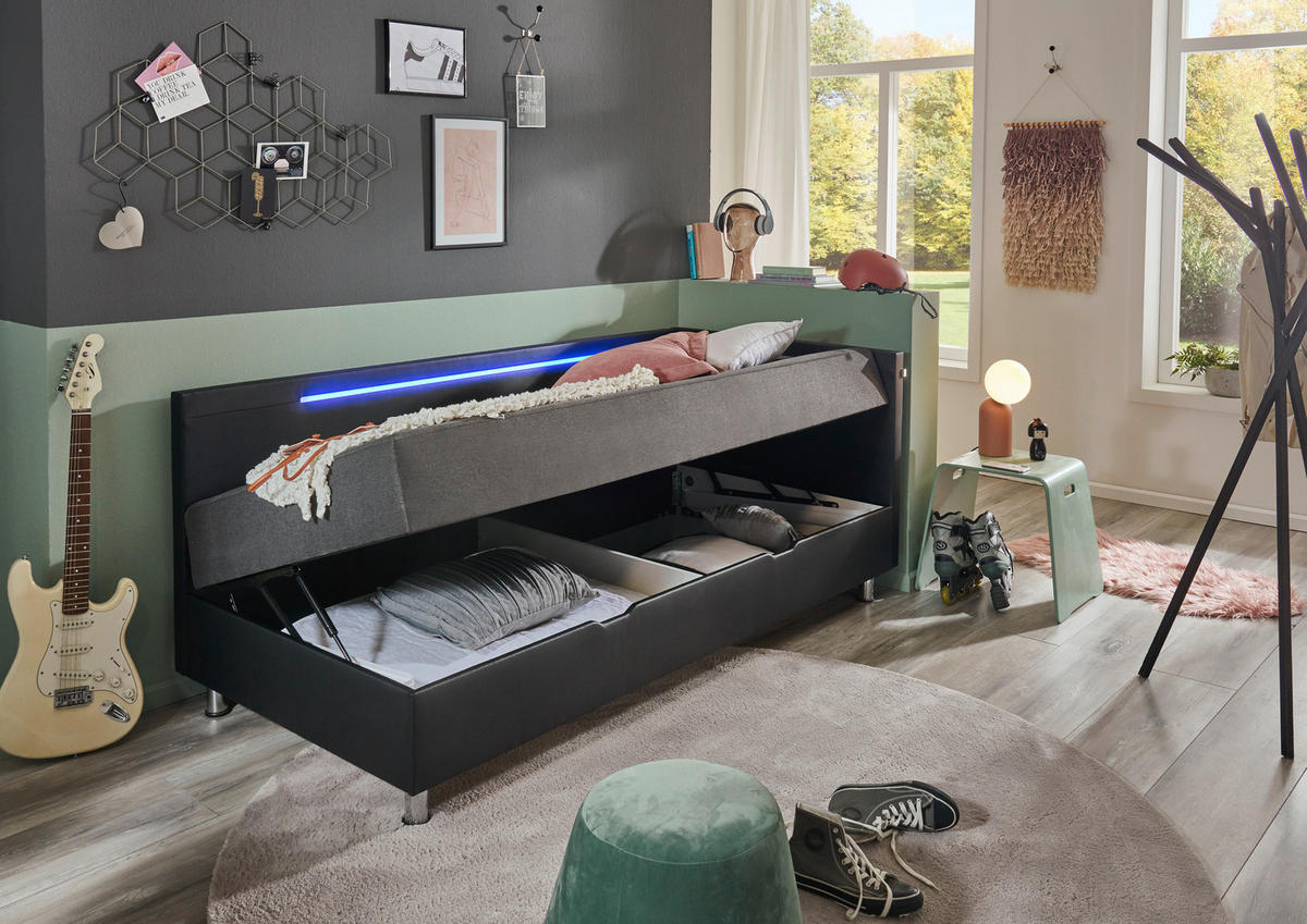 LIEGE Flachgewebe Anthrazit, Schwarz  - Chromfarben/Anthrazit, Design, Textil/Metall (90/200cm) - home24