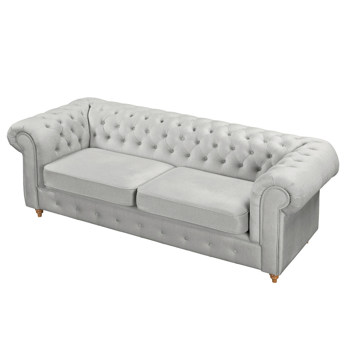 3-SITZER-SOFA Mikrofaser Hellgrau  - Hellgrau/Braun, Design, Holz/Textil (218/75/91cm) - P & B