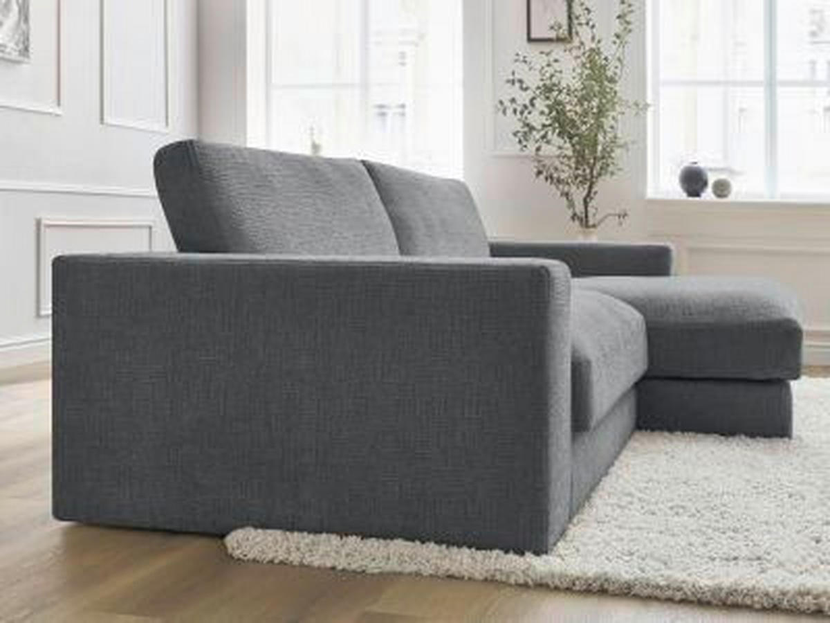 ECKSOFA Ottomane rechts  LEONARD  Dunkelgrau Struktur  - Dunkelgrau/Schwarz, MODERN, Kunststoff/Textil (274/159cm)