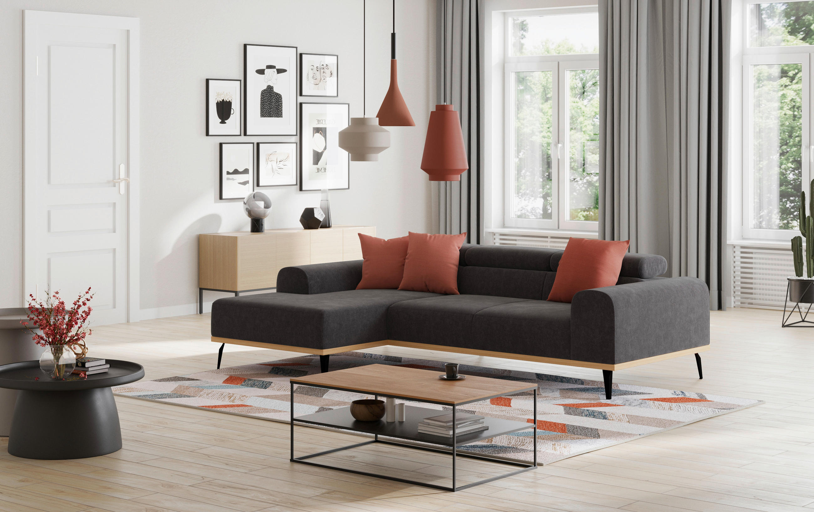 ECKSOFA in Mikrofaser Schwarz  - Schwarz, Konventionell, Textil/Metall (157/244cm) - Cotta