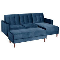 ECKSCHLAFSOFA inkl. Hocker in Dunkelblau Textil   - Eschefarben/Dunkelblau, Design, Holz/Textil (223/152cm) - Max Winzer