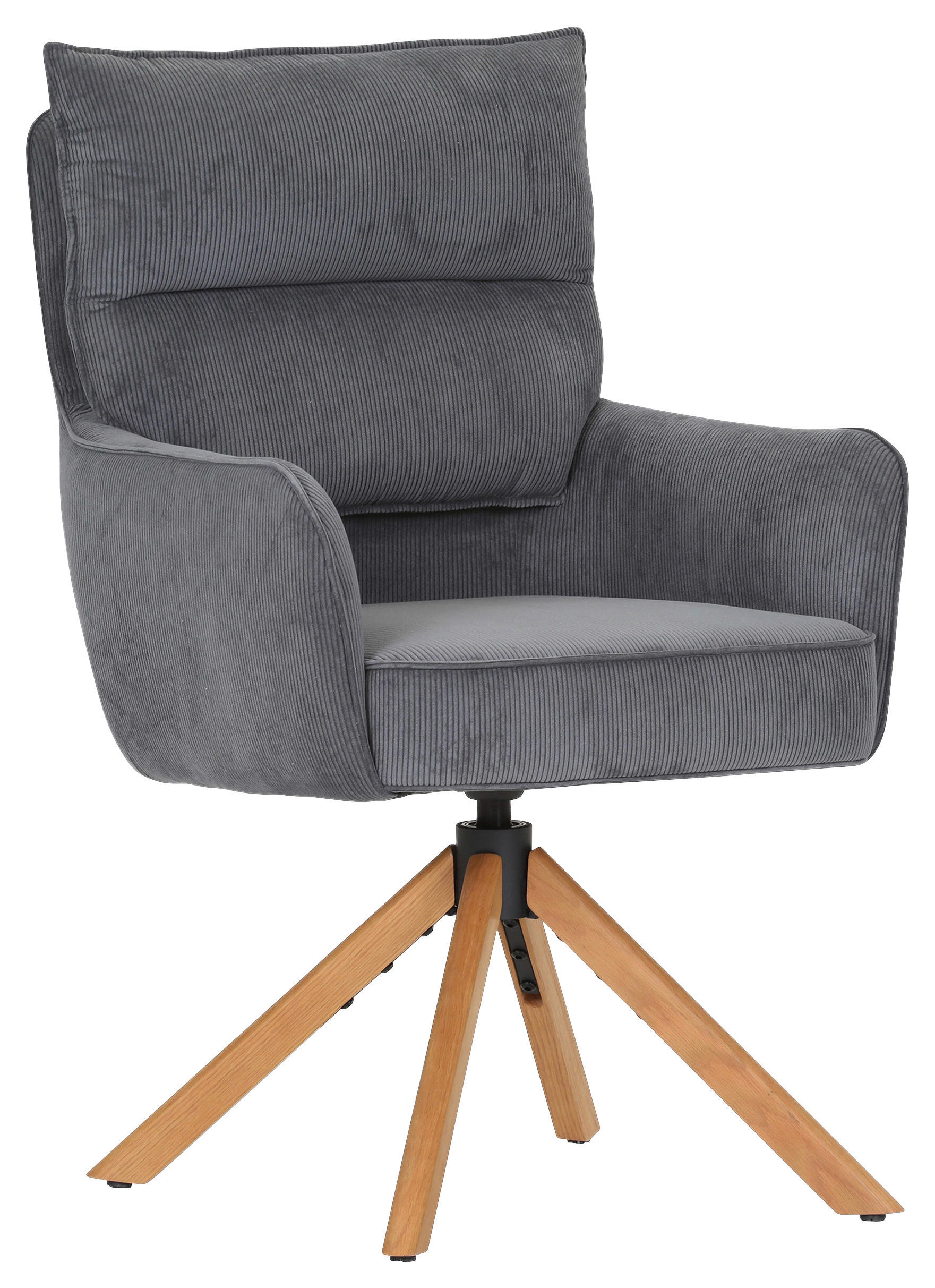 ARMLEHNSTUHL  Sitzfläche 360° drehbar, automatische Rückholfunktion, Stoffauswahl Cord  Anthrazit  - Eichefarben/Anthrazit, Design, Holz/Textil (60/95/62cm) - Novel