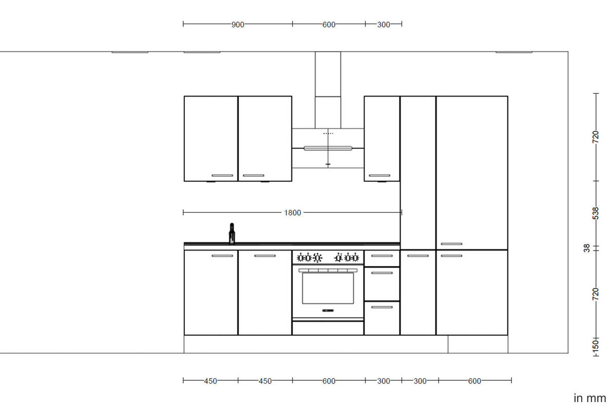 KÜCHENLEERBLOCK 270 cm   in Grau, Eiche dunkel  - Eiche dunkel/Schwarz, MODERN, Holzwerkstoff/Metall (270cm) - Nobilia