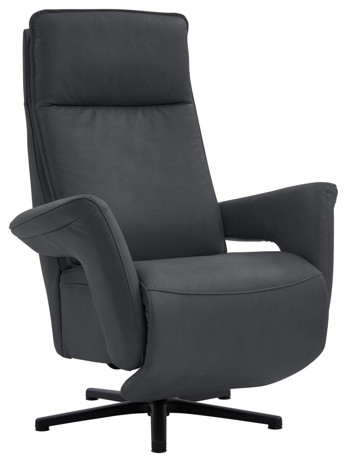 RELAXSESSEL in Leder Anthrazit  - Anthrazit/Schwarz, Design, Leder/Metall (83/112/87-174cm) - Valdera