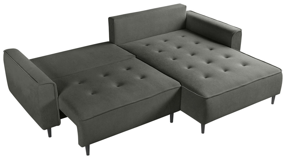 ECKSOFA in Flachgewebe Dunkelgrau  - Dunkelgrau/Schwarz, Design, Holz/Textil (263/183cm) - MID.YOU