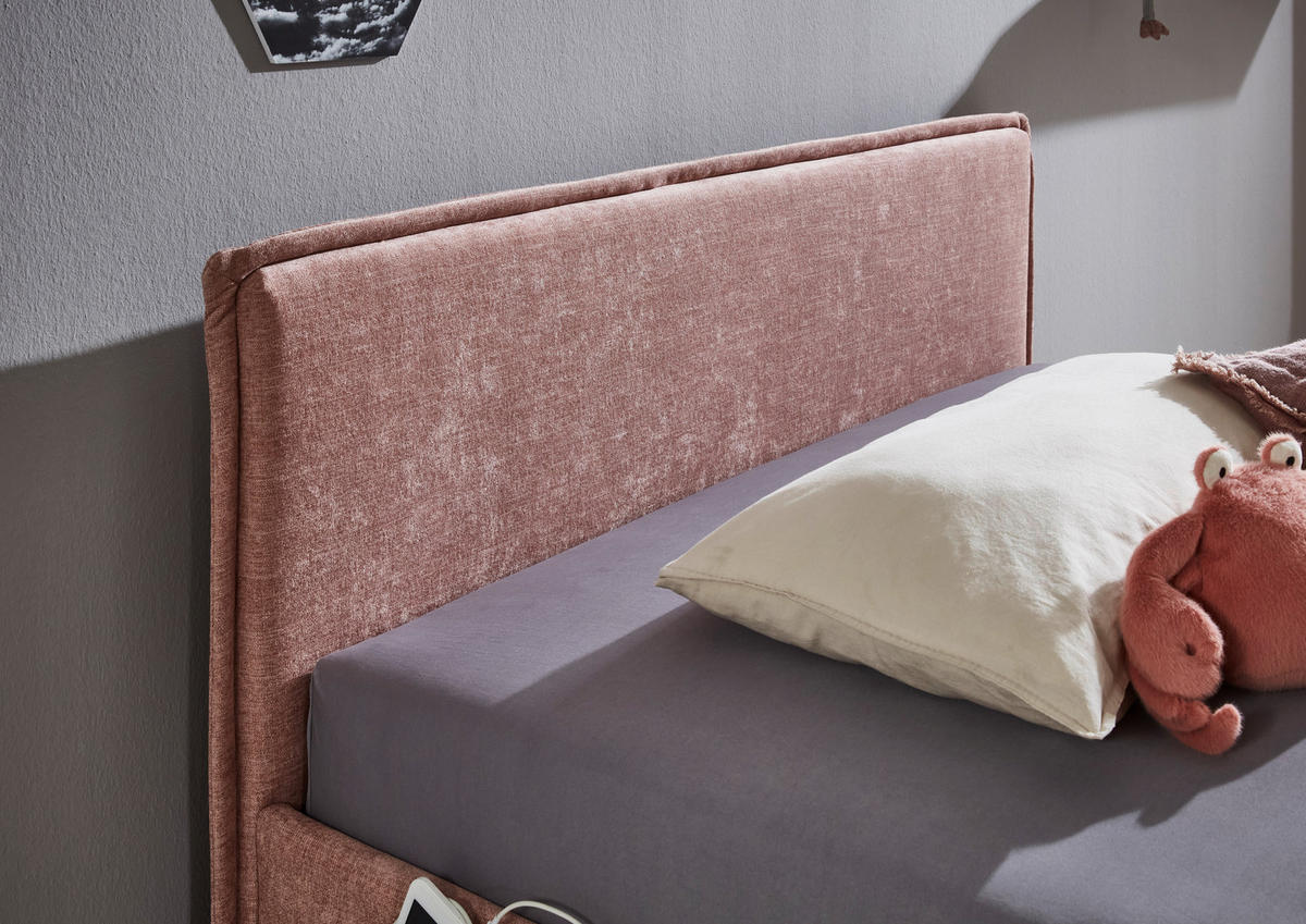 POLSTERBETT 140/200 cm  in Rosa  - Eichefarben/Rosa, KONVENTIONELL, Holz/Textil (140/200cm) - Stylife