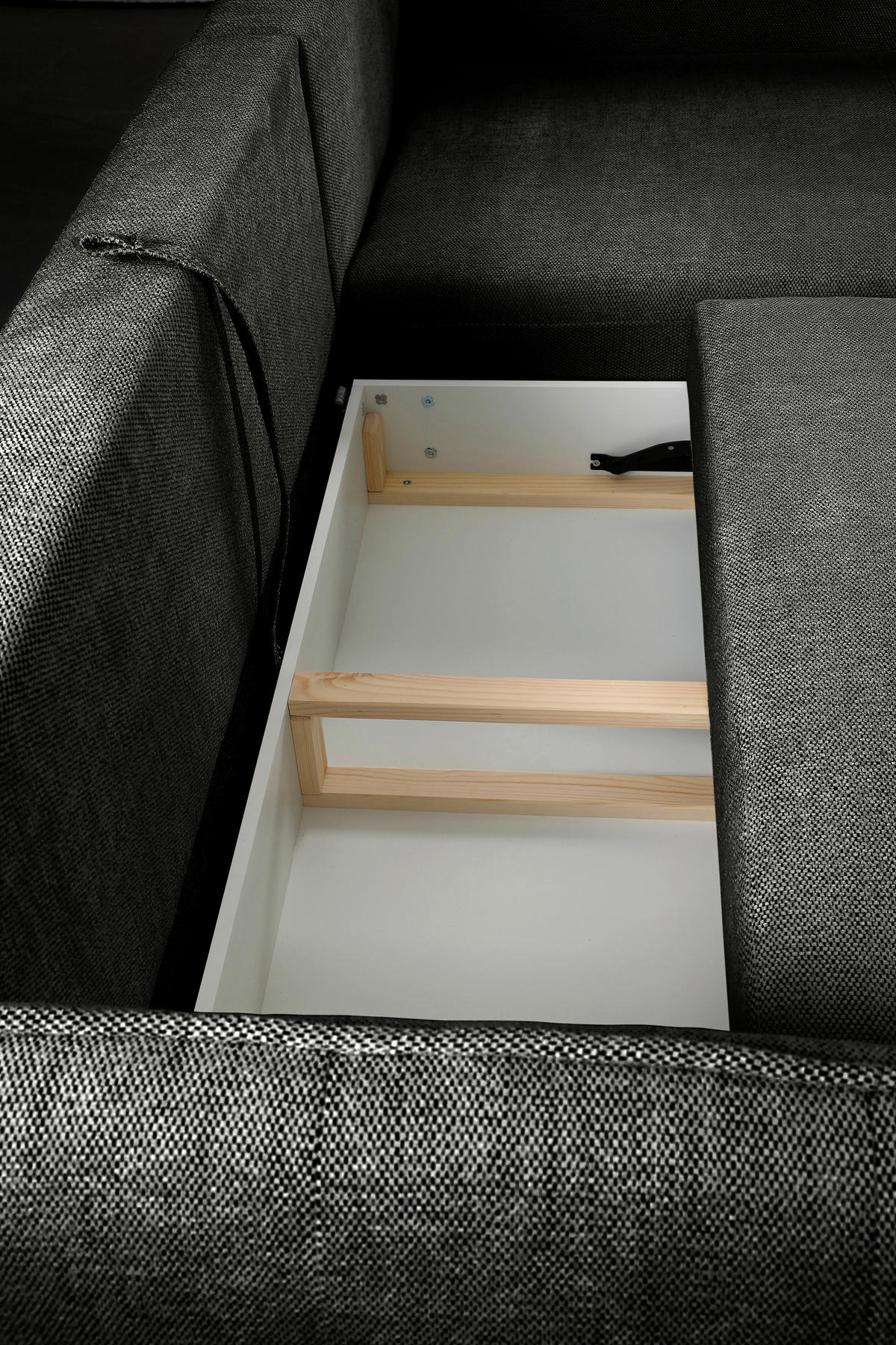 ECKSOFA in Struktur Dunkelgrün  - Dunkelgrün/Schwarz, Design, Holz/Textil (244/165cm) - MID.YOU