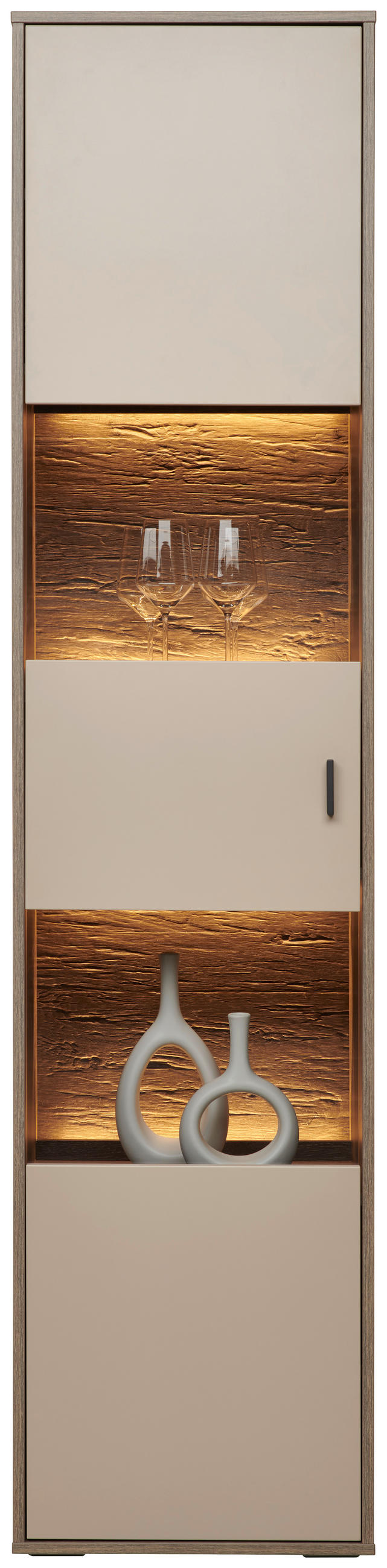 VITRINE in Eichefarben, Hellgrau  - Eichefarben/Anthrazit, MODERN, Glas/Holzwerkstoff (49/206/37cm) - Hom`in