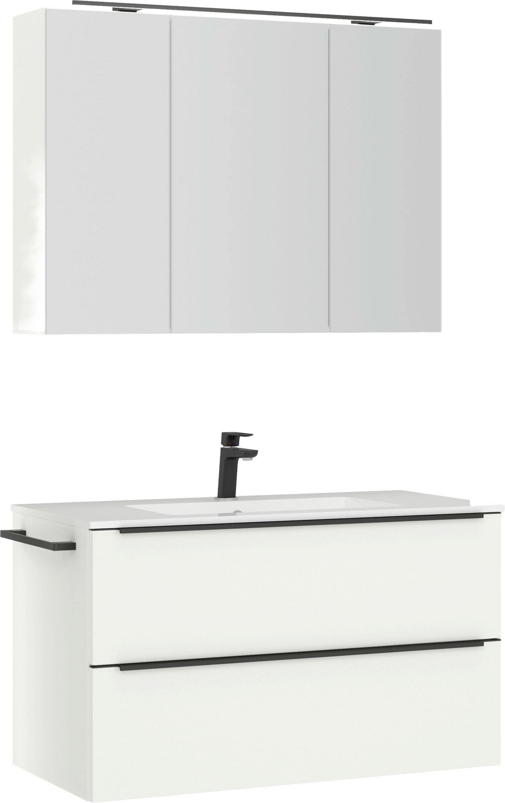 BADEZIMMER 3-teilig  in 101 cm  - Schwarz/Weiß, MODERN, Holzwerkstoff/Stein (101cm) - Nobilia