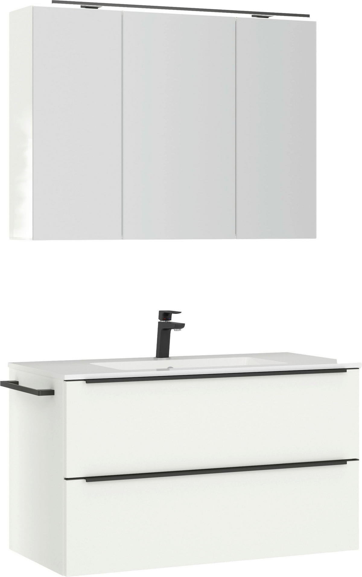 BADEZIMMER 3-teilig  in 101 cm  - Schwarz/Weiß, MODERN, Holzwerkstoff/Stein (101cm) - Nobilia