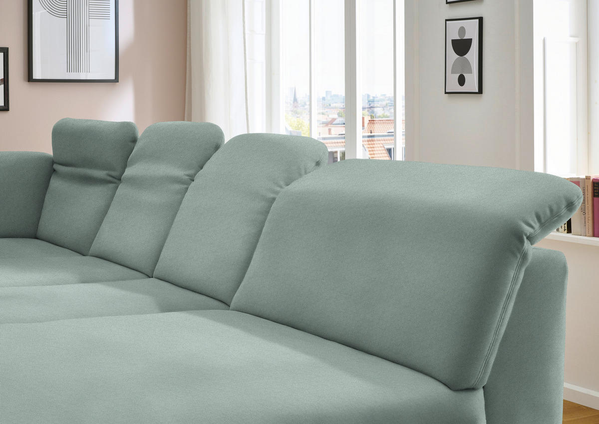 WOHNLANDSCHAFT  in Chenille Mintgrün  - Schwarz/Mintgrün, Design, Textil/Metall (255/369/198cm) - Beldomo Style