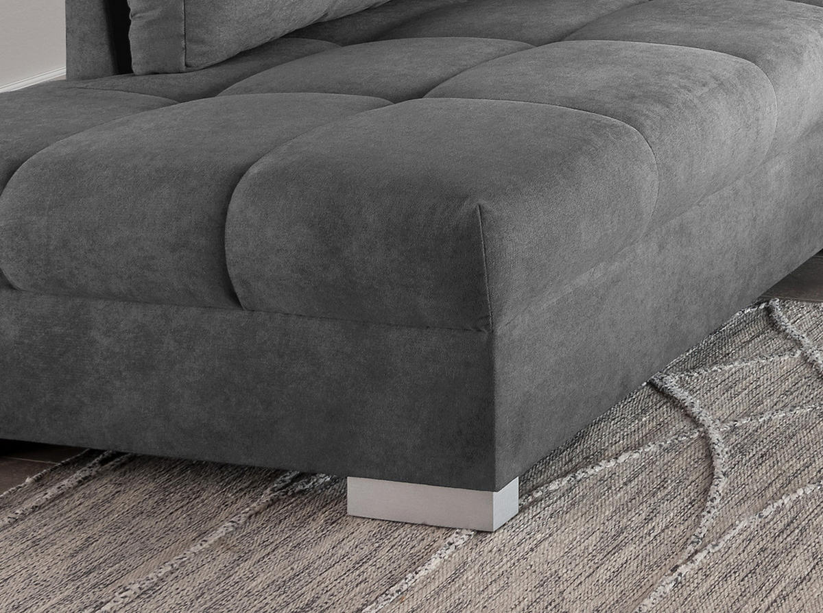ECKSCHLAFSOFA in Mikrofaser Dunkelgrau  - Dunkelgrau/Silberfarben, Design, Holz/Textil (202/298cm) - MID.YOU
