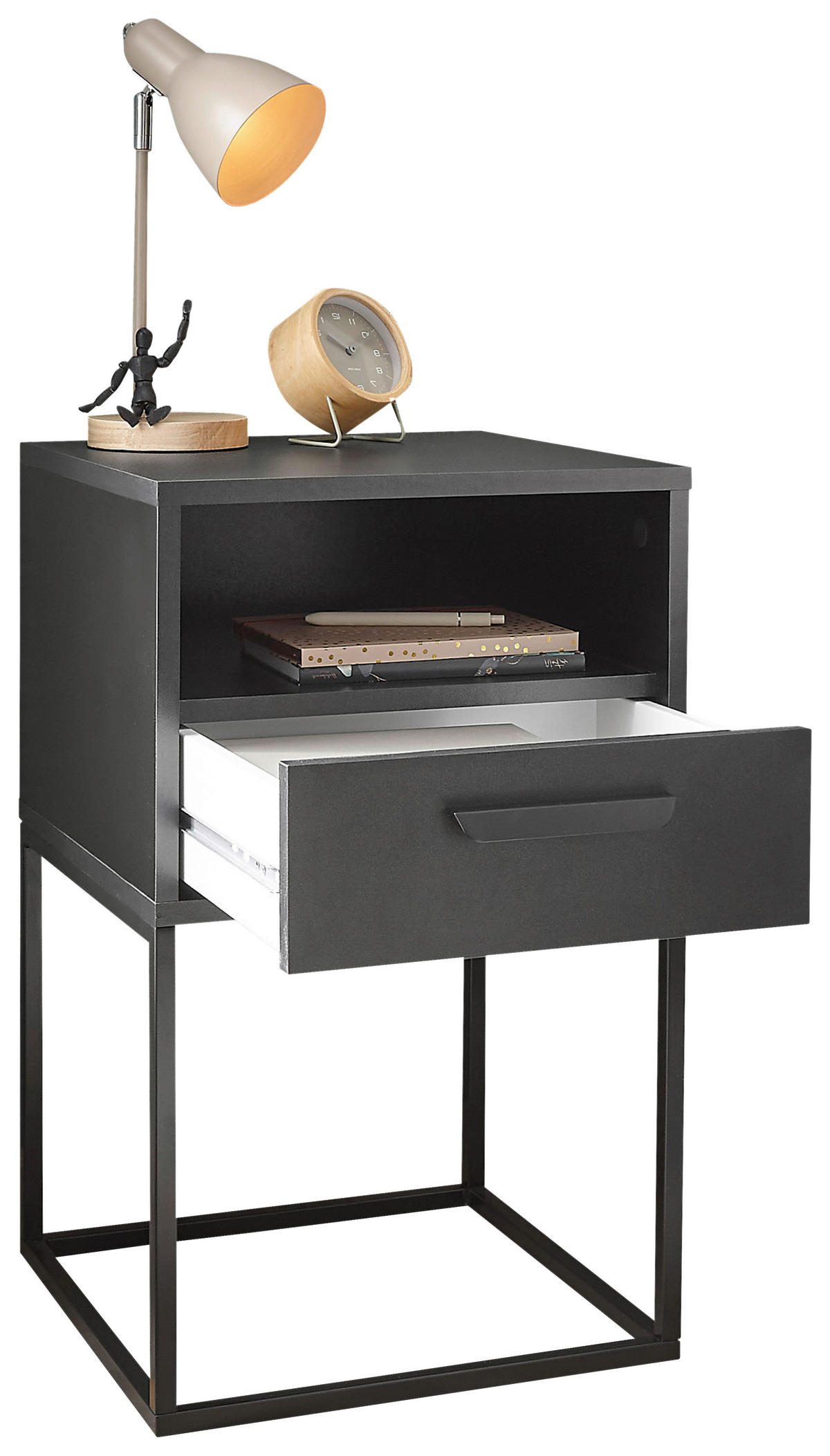 NACHTSCHRANK 40/65/39 cm  - Schwarz/Graphitfarben, Design, Holzwerkstoff/Kunststoff (40/65/39cm) - Boxxx