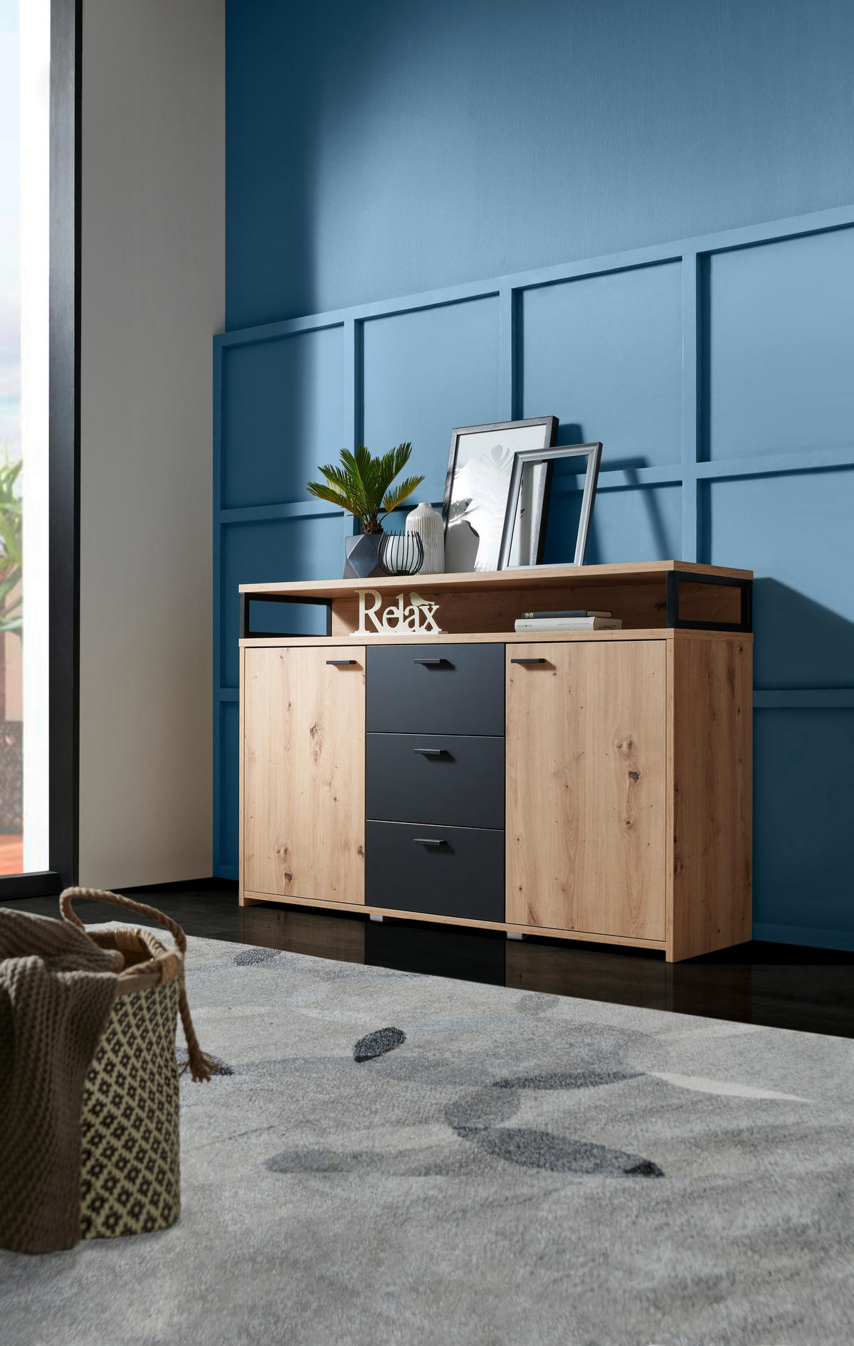 KOMMODE  in 134/88/38 cm  - Eichefarben/Schwarz, KONVENTIONELL, Holzwerkstoff/Kunststoff (134/88/38cm) - Xora