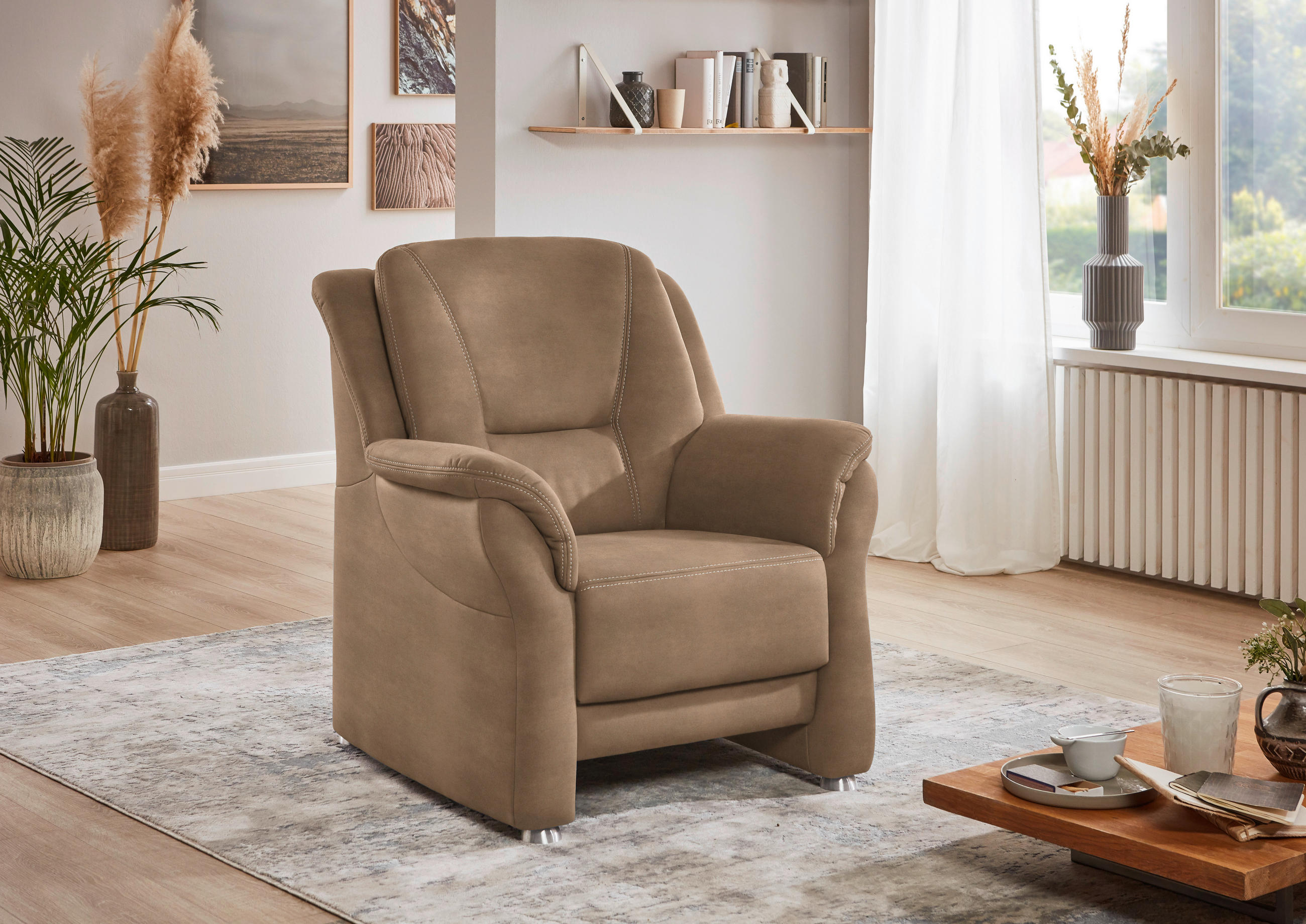 SESSEL in Mikrofaser Beige  - Beige/Alufarben, Konventionell, Textil/Metall (90/100/92cm) - Beldomo Comfort